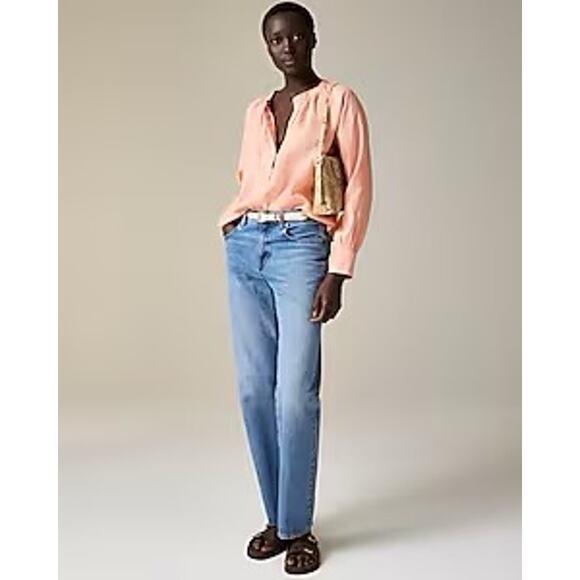 J. CREW Linen Cabana Long Sleeve Top in "Peach Clay" Pink Size Small - Picture 2 of 12